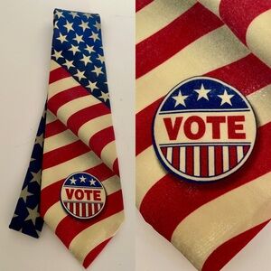Rare RALPH MARLIN For Walnut Ridge Vintage Y2K All American VOTE Tie Made in USA